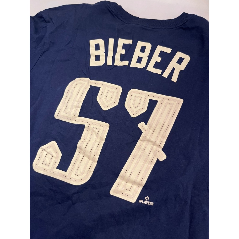 Nike Cleveland Guardians Shane Bieber 57 Navy Blue T-Shirt Mens Large CLE MLB